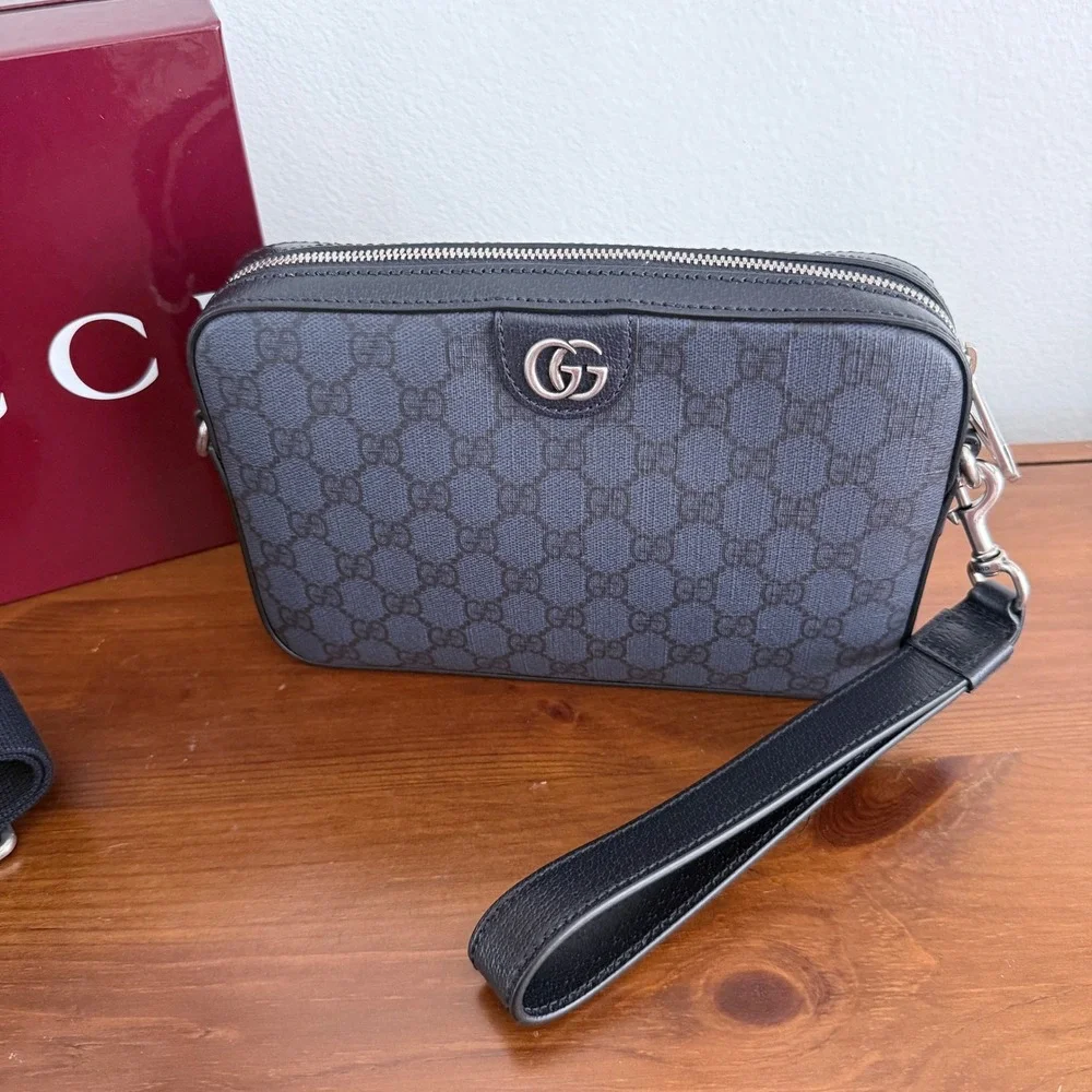 Gucci‎ Ophidia GG Supreme Messenger Bag Navy Blue Black Canvas 598103